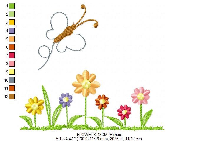 Flower garden embroidery designs - Flowers embroidery design machine embroidery pattern - Butterfly embroidery file - kitchen cloth apron