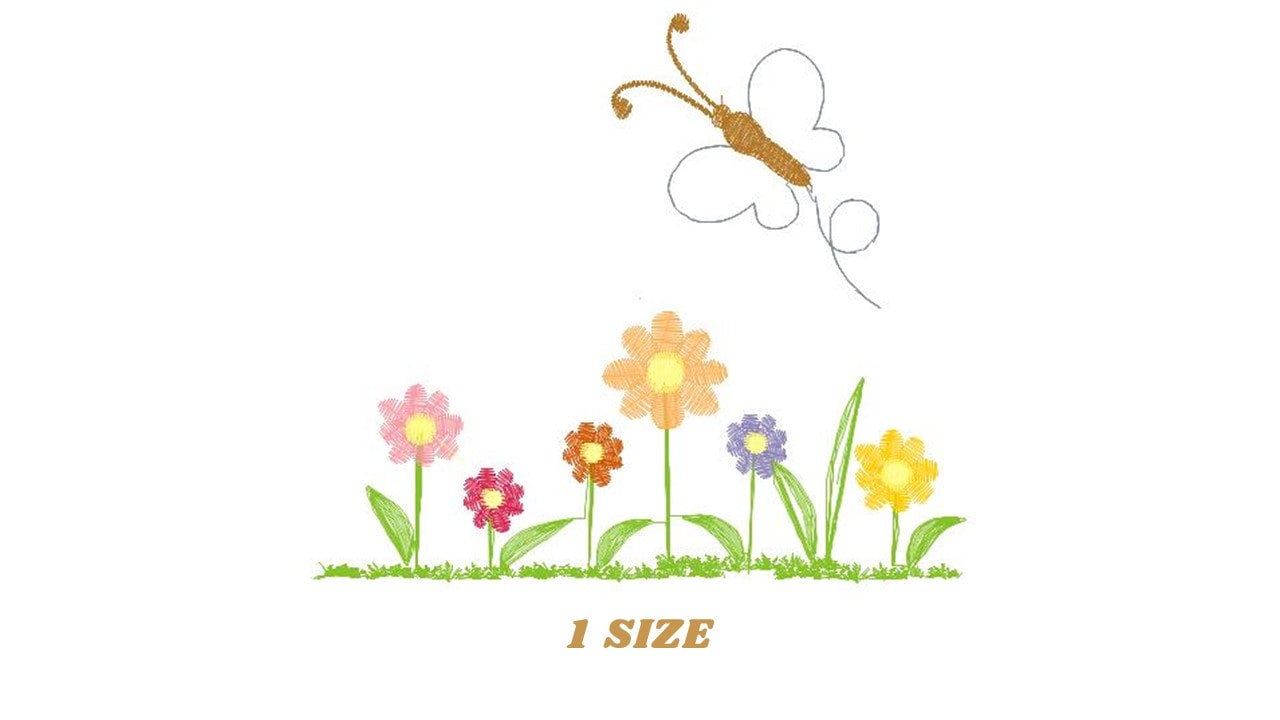 Flower garden embroidery designs - Flowers embroidery design machine embroidery pattern - Butterfly embroidery file - kitchen cloth apron