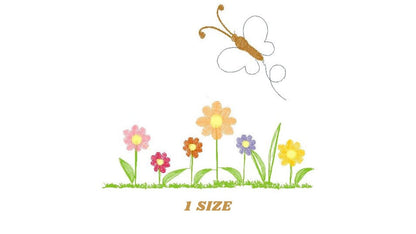 Flower garden embroidery designs - Flowers embroidery design machine embroidery pattern - Butterfly embroidery file - kitchen cloth apron