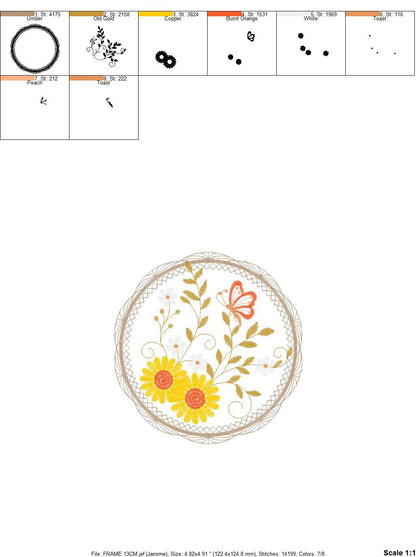 Garden Frame embroidery designs - Flowers Tag embroidery design machine embroidery pattern - Butterfly embroidery file  - instant download