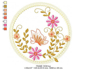 Frame embroidery designs - Flower embroidery design machine embroidery pattern - Butterfly embroidery file girl embroidery - Flower frame