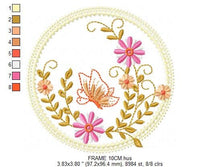 Charger l&#39;image dans la galerie, Frame embroidery designs - Flower embroidery design machine embroidery pattern - Butterfly embroidery file girl embroidery - Flower frame
