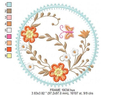 Frame embroidery designs - Flower embroidery design machine embroidery pattern - Rose embroidery file girl embroidery - embroidery download