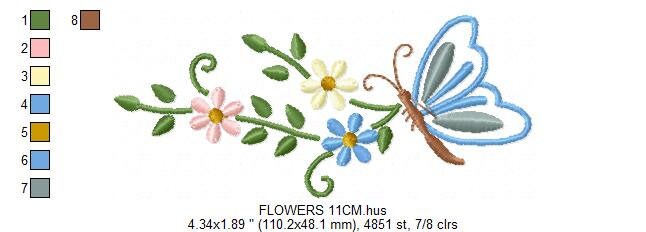 Butterfly embroidery design - Delicate Flowers embroidery designs machine embroidery pattern - Tea towel embroidery file - instant download Marcia Embroidery