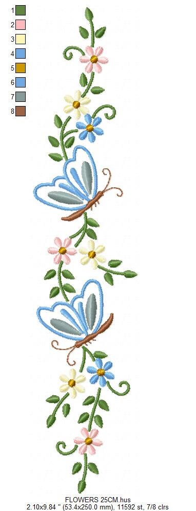Butterfly embroidery design - Delicate Flowers embroidery designs machine embroidery pattern - Tea towel embroidery file - instant download Marcia Embroidery