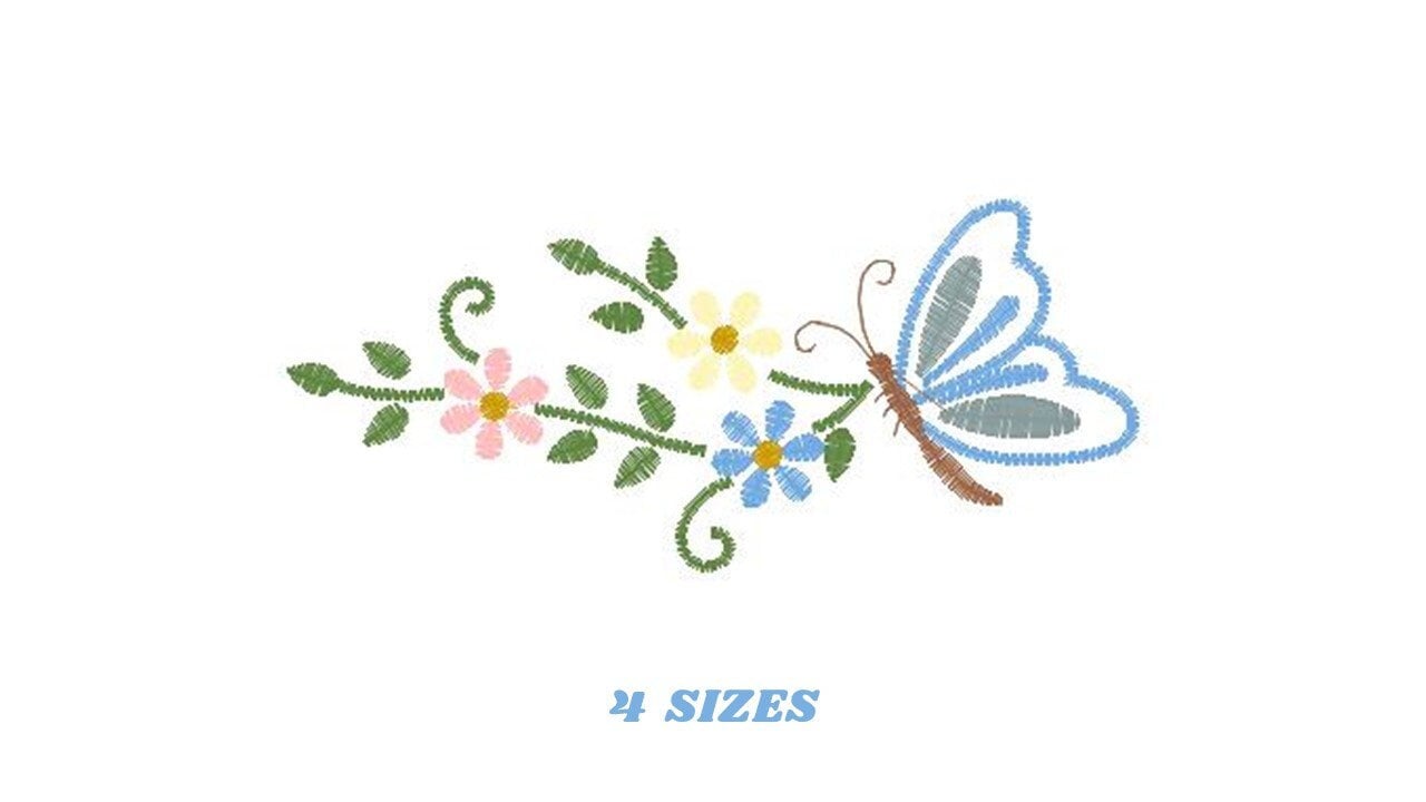 Butterfly embroidery design - Delicate Flowers embroidery designs machine embroidery pattern - Tea towel embroidery file - instant download Marcia Embroidery
