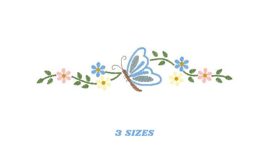 Butterfly embroidery design - Delicate Flowers embroidery designs machine embroidery pattern - Kitchen Towel embroidery file - pes download
