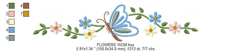Butterfly embroidery design - Delicate Flowers embroidery designs machine embroidery pattern - Kitchen Towel embroidery file - pes download