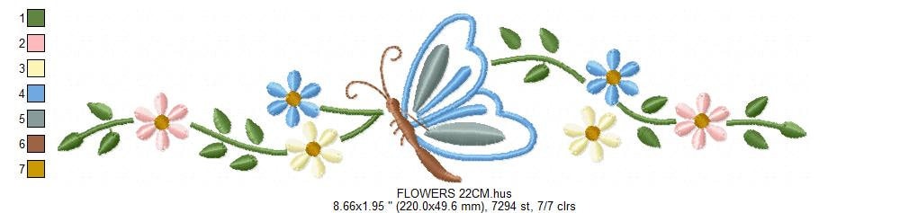 Butterfly embroidery design - Delicate Flowers embroidery designs machine embroidery pattern - Kitchen Towel embroidery file - pes download