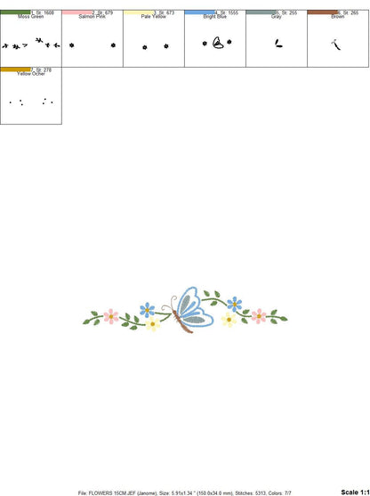Butterfly embroidery design - Delicate Flowers embroidery designs machine embroidery pattern - Kitchen Towel embroidery file - pes download
