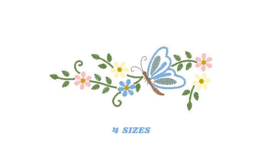 Butterfly embroidery design - Delicate Flowers embroidery designs machine embroidery pattern - Towel embroidery file - instant download pes