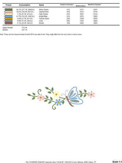 Butterfly embroidery design - Delicate Flowers embroidery designs machine embroidery pattern - Kitchen embroidery file - instant download Marcia Embroidery