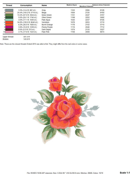 Roses embroidery designs - Flower embroidery design machine embroidery pattern - Rose floral embroidery file - instant digital download pes Marcia Embroidery
