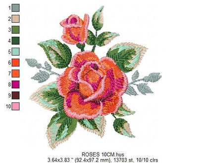 Roses embroidery designs - Flower embroidery design machine embroidery pattern - Rose floral embroidery file - instant digital download pes Marcia Embroidery