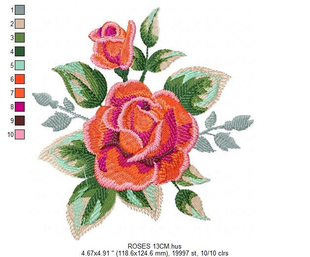 Roses embroidery designs - Flower embroidery design machine embroidery pattern - Rose floral embroidery file - instant digital download pes Marcia Embroidery