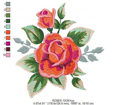 Roses embroidery designs - Flower embroidery design machine embroidery pattern - Rose floral embroidery file - instant digital download pes Marcia Embroidery