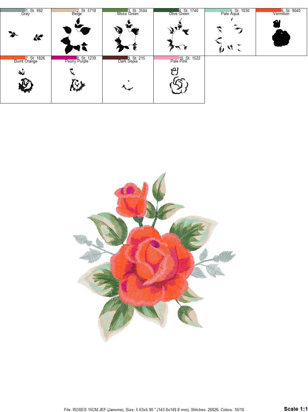 Roses embroidery designs - Flower embroidery design machine embroidery pattern - Rose floral embroidery file - instant digital download pes Marcia Embroidery