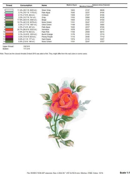 Roses embroidery designs - Flower embroidery design machine embroidery pattern - Rose embroidery file - Flowers for towels embroidery pes