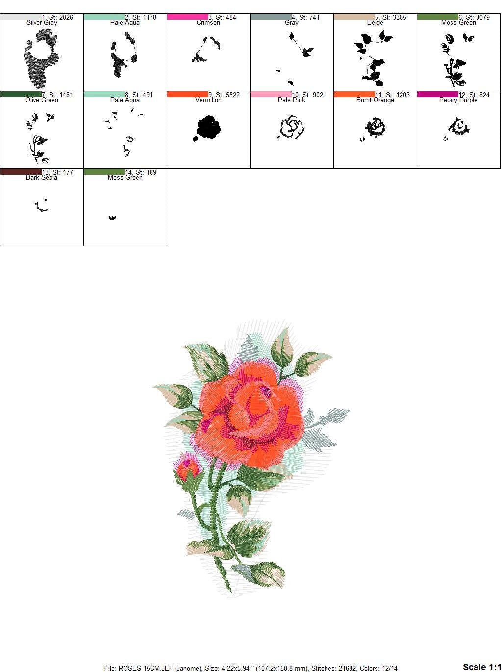 Roses embroidery designs - Flower embroidery design machine embroidery pattern - Rose embroidery file - Flowers for towels embroidery pes