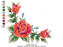 Charger l&#39;image dans la galerie, Roses corner embroidery designs - Flower embroidery design machine embroidery pattern - Monogram Frame embroidery file - pes jef vip vp3 dst
