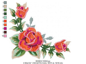 Roses corner embroidery designs - Flower embroidery design machine embroidery pattern - Monogram Frame embroidery file - pes jef vip vp3 dst