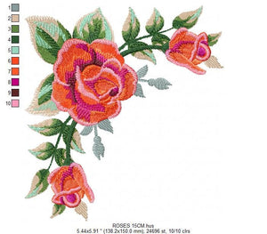 Roses corner embroidery designs - Flower embroidery design machine embroidery pattern - Monogram Frame embroidery file - pes jef vip vp3 dst