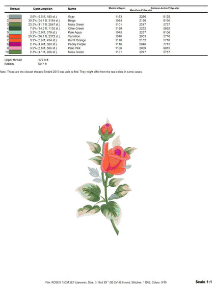 Roses embroidery designs - Flower embroidery design machine embroidery pattern - Rose embroidery file - Flowers for towels embroidery pes Marcia Embroidery