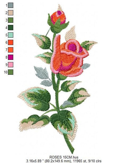 Roses embroidery designs - Flower embroidery design machine embroidery pattern - Rose embroidery file - Flowers for towels embroidery pes Marcia Embroidery