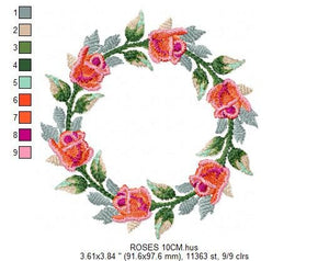 Rose Wreath embroidery designs - Flower frame embroidery design machine embroidery pattern - Rose embroidery file - Roses Garland frame pes