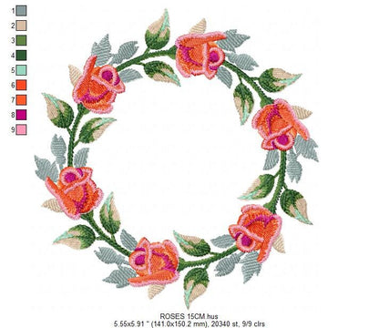 Rose Wreath embroidery designs - Flower frame embroidery design machine embroidery pattern - Rose embroidery file - Roses Garland frame pes