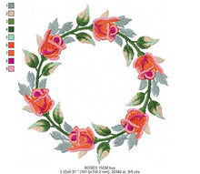 Load image into Gallery viewer, Rose Wreath embroidery designs - Flower frame embroidery design machine embroidery pattern - Rose embroidery file - Roses Garland frame pes
