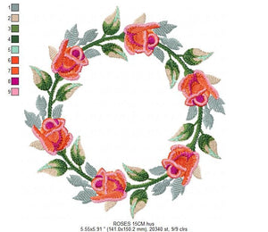 Rose Wreath embroidery designs - Flower frame embroidery design machine embroidery pattern - Rose embroidery file - Roses Garland frame pes