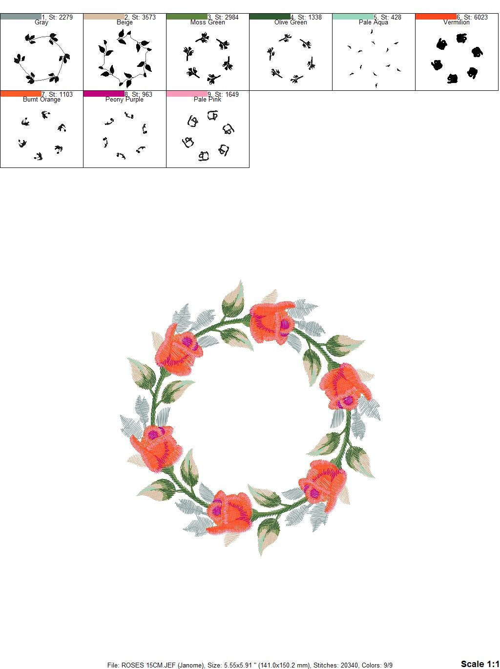 Rose Wreath embroidery designs - Flower frame embroidery design machine embroidery pattern - Rose embroidery file - Roses Garland frame pes
