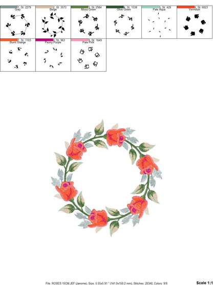 Rose Wreath embroidery designs - Flower frame embroidery design machine embroidery pattern - Rose embroidery file - Roses Garland frame pes