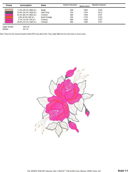 Roses embroidery designs - Flower embroidery design machine embroidery pattern - Floral embroidery file - instant embroidery download pes Marcia Embroidery