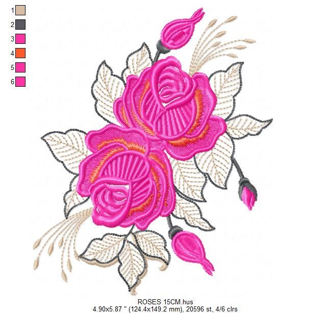 Roses embroidery designs - Flower embroidery design machine embroidery pattern - Floral embroidery file - instant embroidery download pes Marcia Embroidery