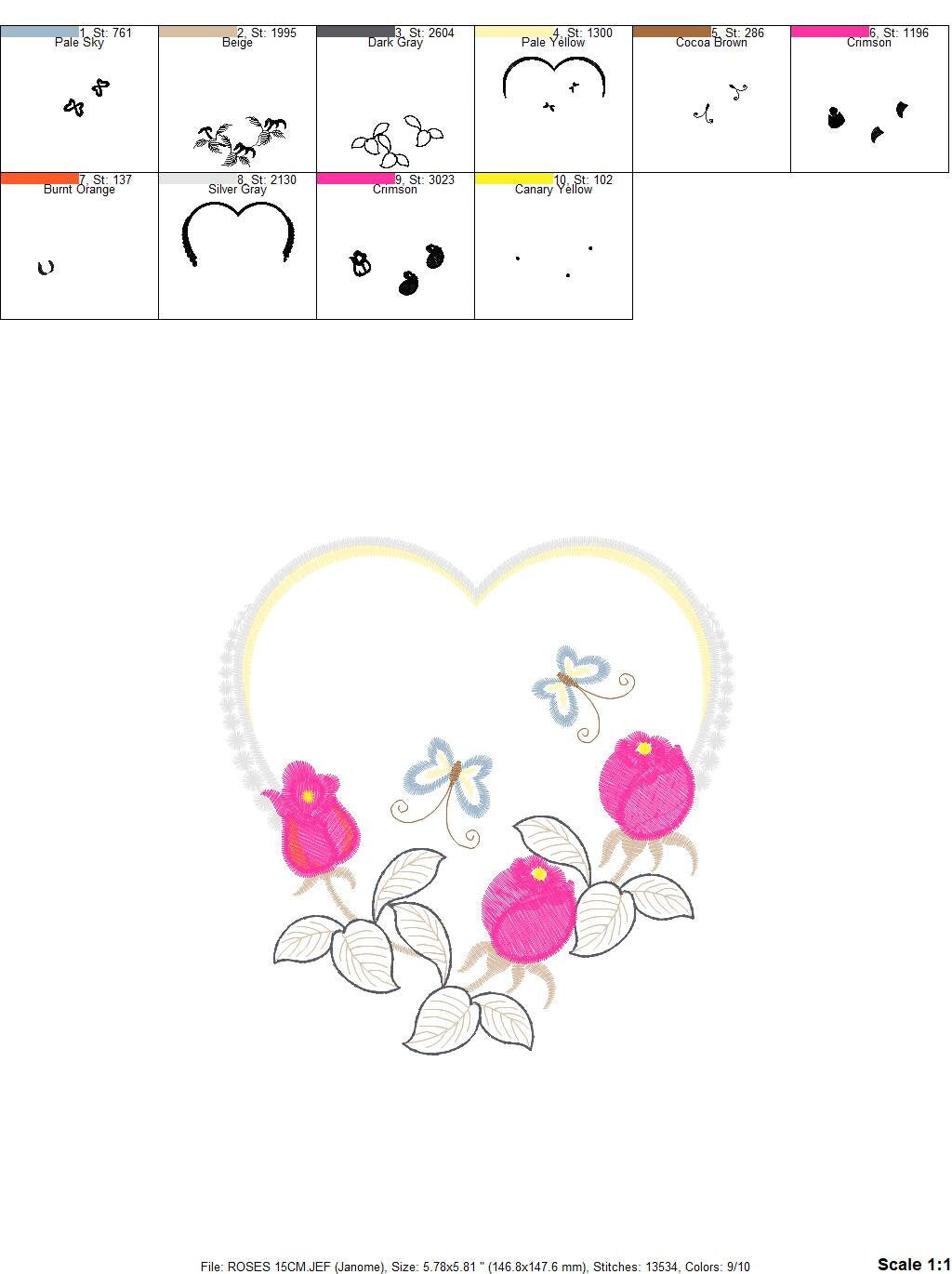 Heart with roses embroidery designs - Flower embroidery design machine embroidery pattern - Baby girl embroidery file Heart embroidery frame
