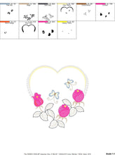 Charger l&#39;image dans la galerie, Heart with roses embroidery designs - Flower embroidery design machine embroidery pattern - Baby girl embroidery file Heart embroidery frame
