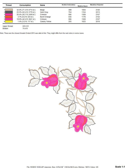 Roses embroidery designs - Flower corner embroidery design machine embroidery pattern - Monogram Frame embroidery file - instant download