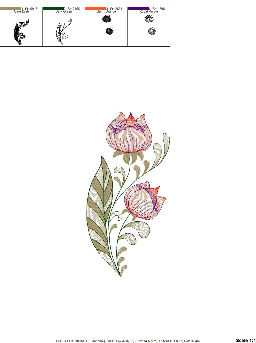 Rose embroidery designs - Flower embroidery design machine embroidery pattern - Floral Tulip embroidery file - instant download pes jef dst