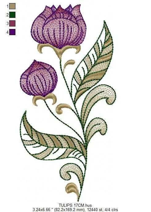 Tulip embroidery designs - Flower embroidery design machine embroidery pattern - Rose embroidery file - instant digital download pes jef hus Marcia Embroidery