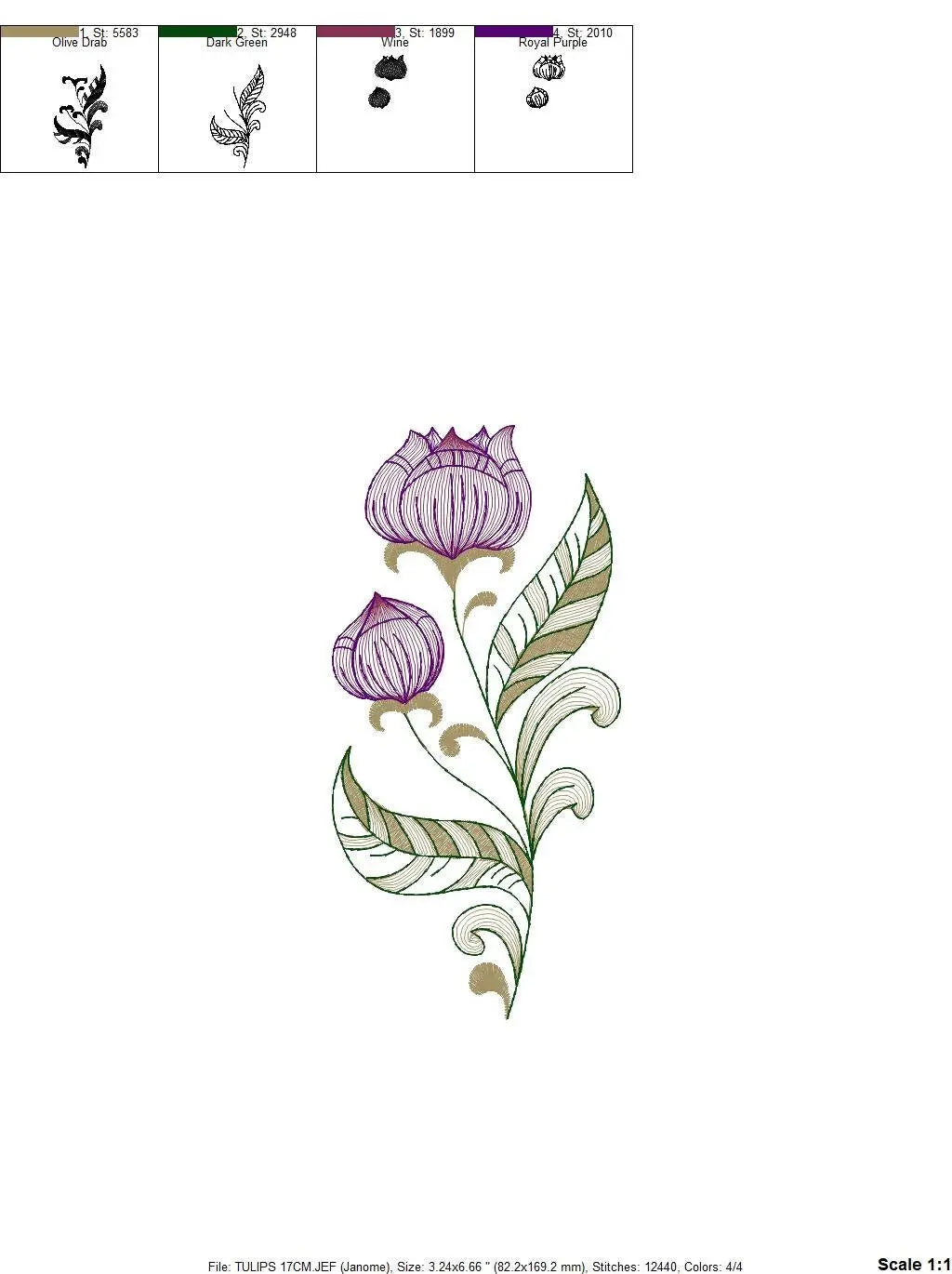 Tulip embroidery designs - Flower embroidery design machine embroidery pattern - Rose embroidery file - instant digital download pes jef hus Marcia Embroidery