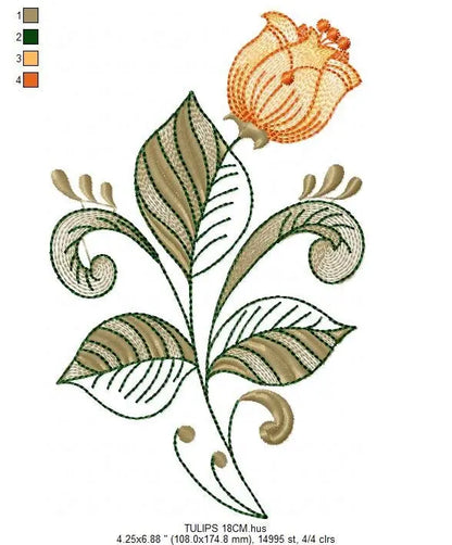 Delicate flower embroidery designs - Tulip embroidery design machine embroidery pattern - Floral laurel embroidery file - instant download Marcia Embroidery