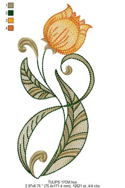 Delicate Tulip embroidery designs - Flower embroidery design machine embroidery pattern - Floral laurel embroidery file - instant download Marcia Embroidery