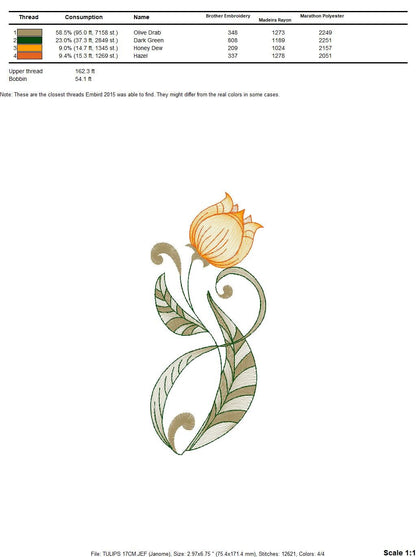 Delicate Tulip embroidery designs - Flower embroidery design machine embroidery pattern - Floral laurel embroidery file - instant download Marcia Embroidery