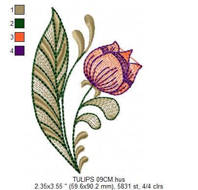 Tulip embroidery designs - Flower embroidery design machine embroidery pattern - Flower corner laurel embroidery file - instant download pes
