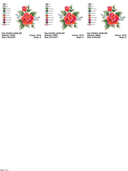 Roses embroidery designs - Flower embroidery design machine embroidery pattern - Rose floral embroidery file - instant digital download pes Marcia Embroidery