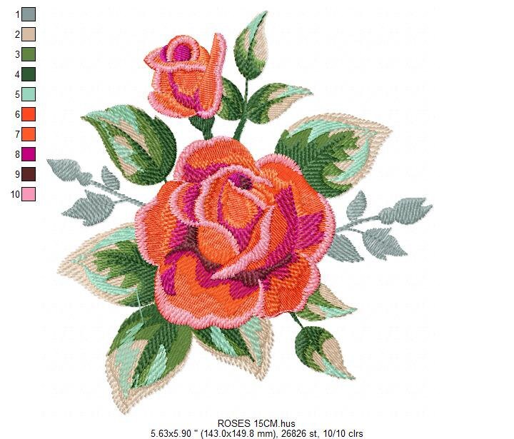 Roses embroidery designs - Flower embroidery design machine embroidery pattern - Rose floral embroidery file - instant digital download pes Marcia Embroidery