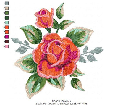 Roses embroidery designs - Flower embroidery design machine embroidery pattern - Rose floral embroidery file - instant digital download pes Marcia Embroidery