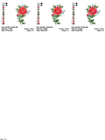 Roses embroidery designs - Flower embroidery design machine embroidery pattern - Rose embroidery file - Flowers for towels embroidery pes
